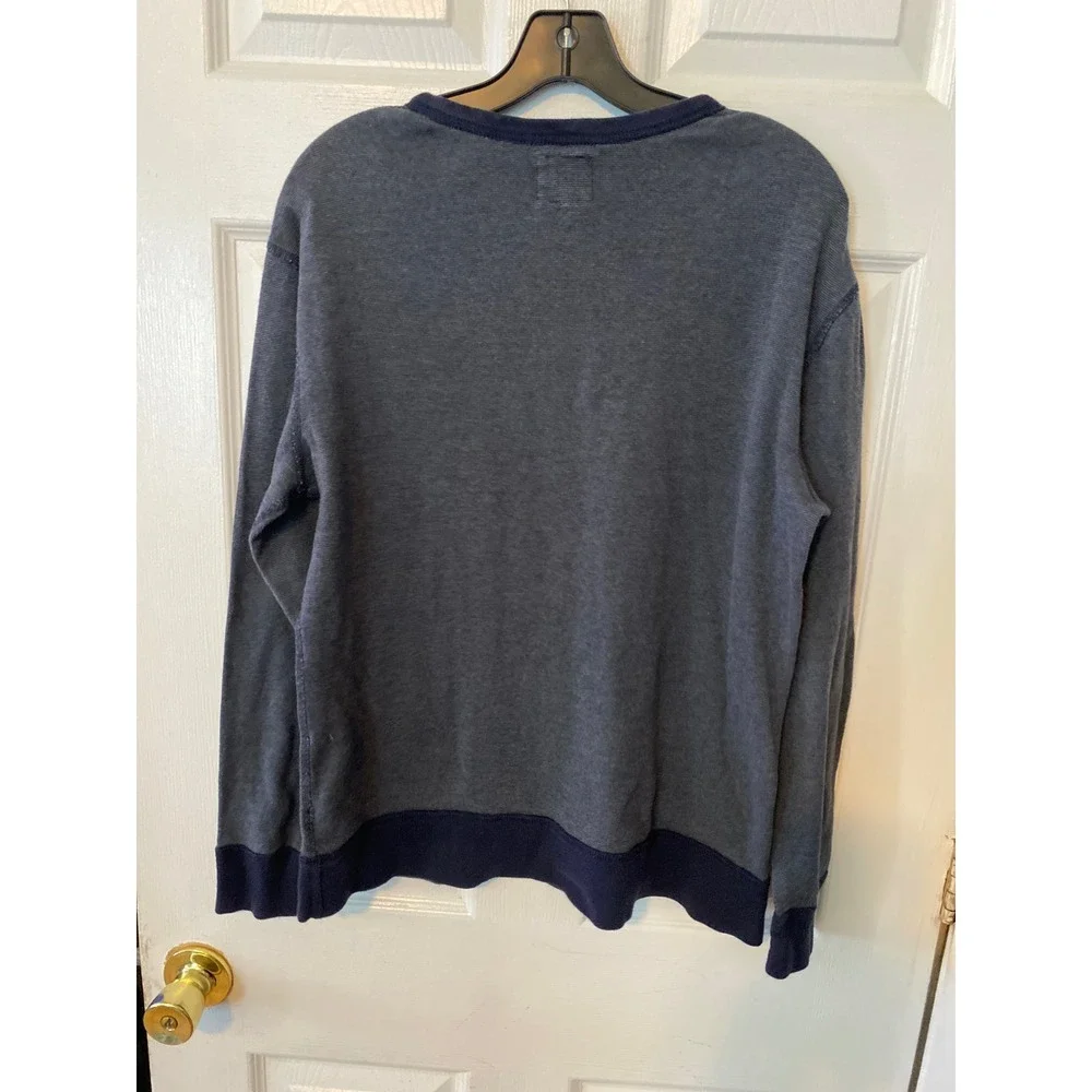 J. Crew Mens Medium Blue Grey Micro Stripe Cotton Crewneck Pullover Sweater